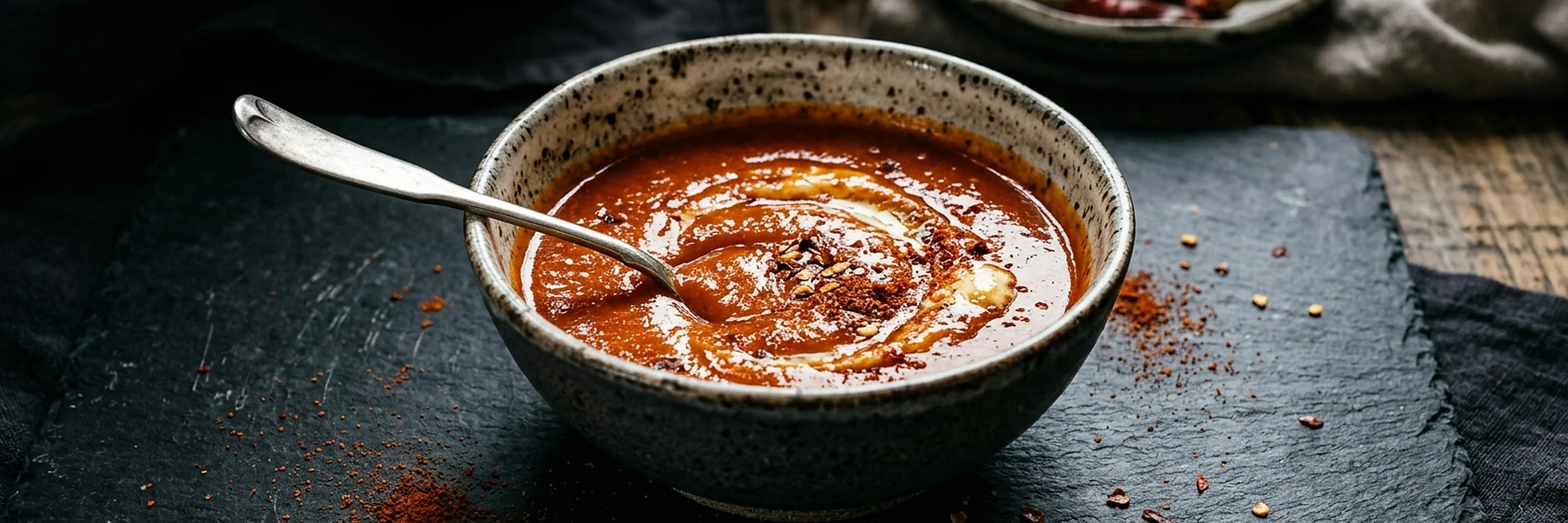 Glossy buffalo sauce in a bowl with cayenne and butter