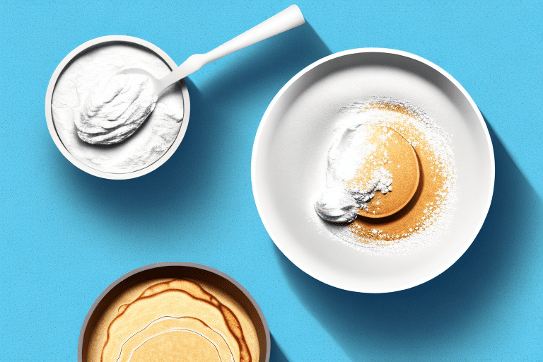 A bowl of pancake mix and a bowl of flour side-by-side