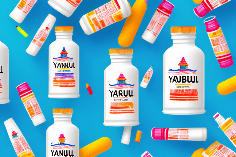 A colorful yakult bottle with a vibrant background