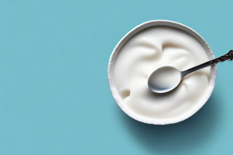 A bowl of coconut milk with a spoon stirring it