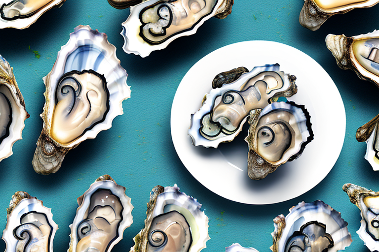 A plate of oysters with a background of a coastal landscape