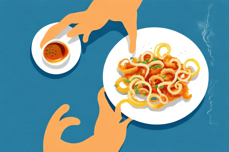 A plate of fried calamari with a heat source nearby