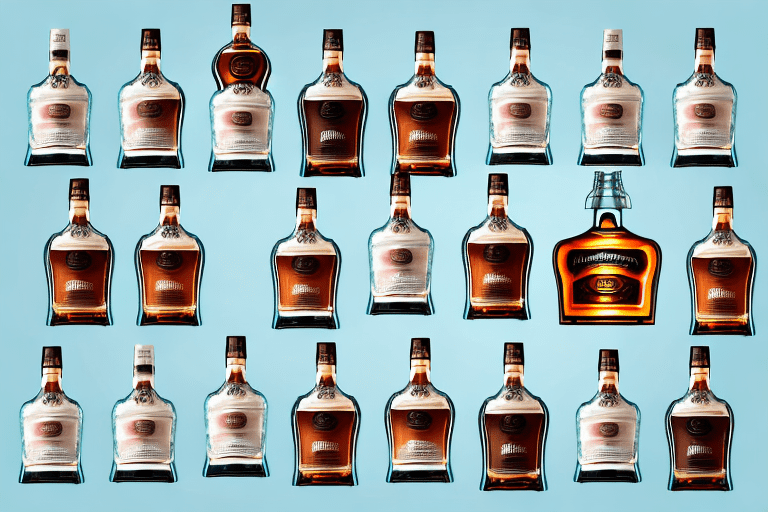 A bottle of hennessy with a selection of other alcohol bottles around it