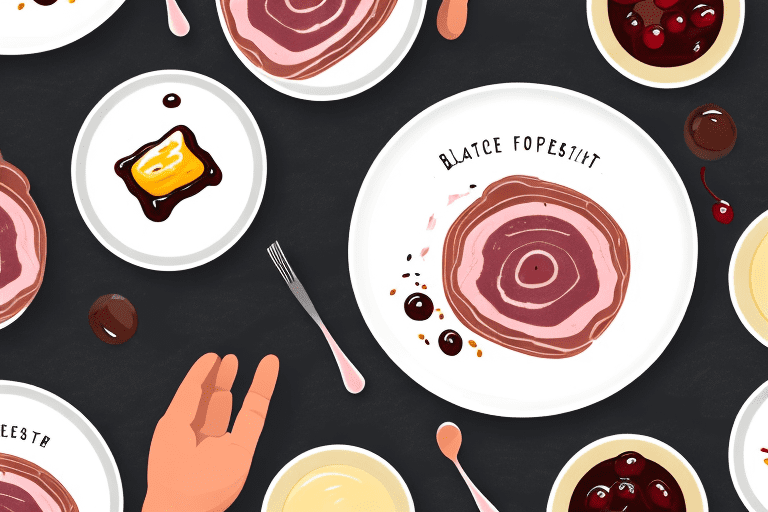 A plate of black forest ham with a side of sweet condiments