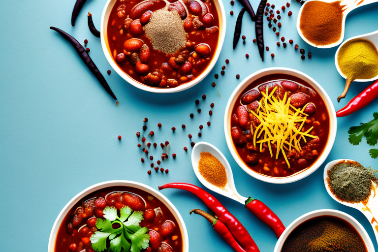 A bowl of chili with a variety of spices and herbs to represent a substitute for tex mex paste