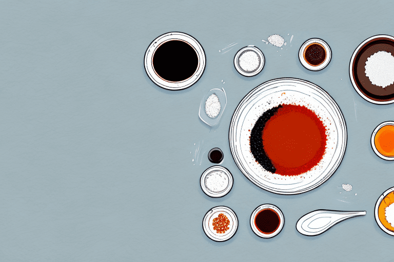 A bowl of soy sauce and a variety of ingredients used to make a thai soybean paste substitute