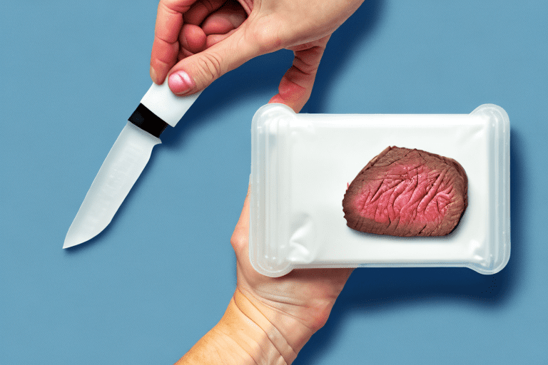 A beef tenderloin being frozen in a sealed container