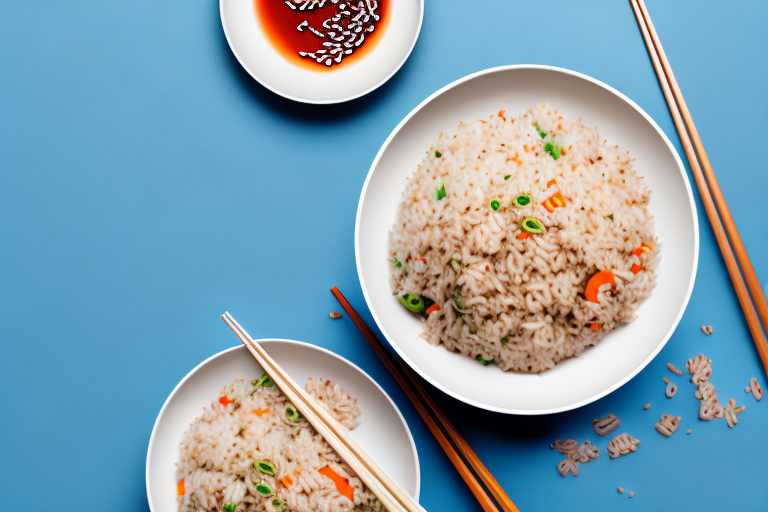 A bowl of fried rice with chopsticks