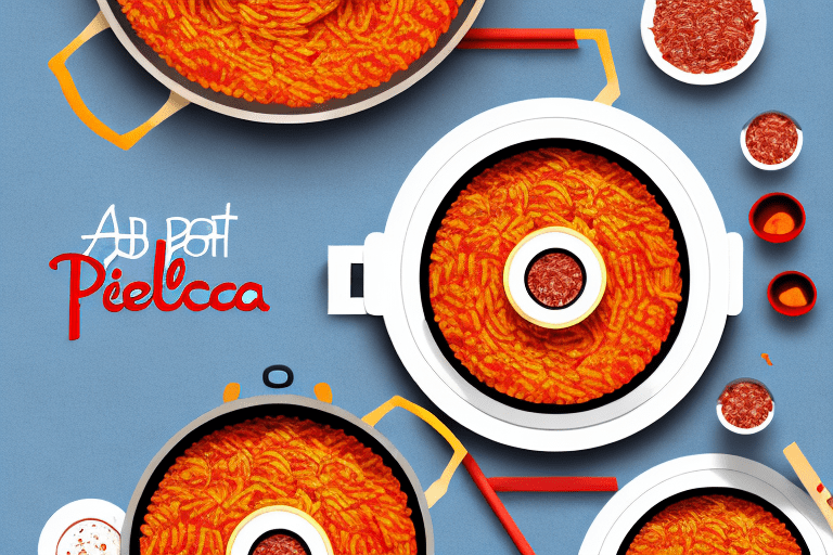 A pot of paella with red rice