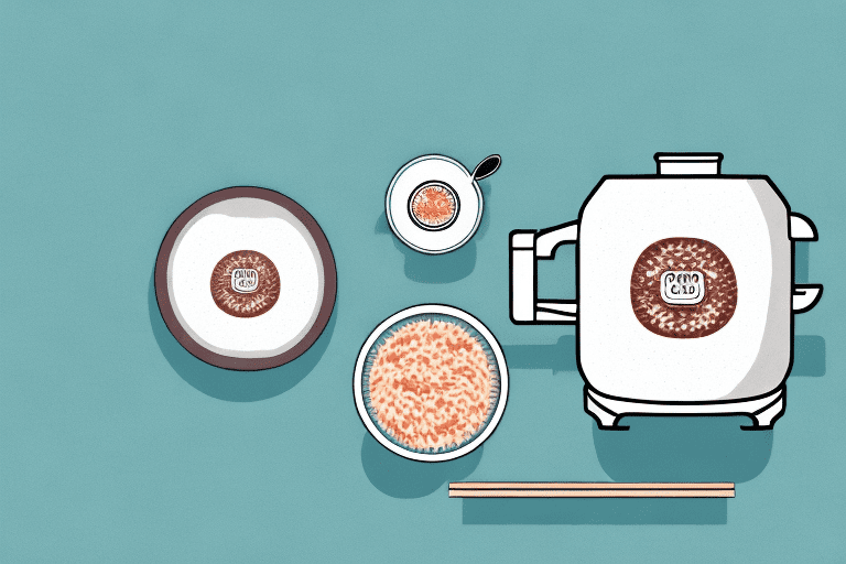 A zojirushi rice cooker with a bowl of risotto beside it