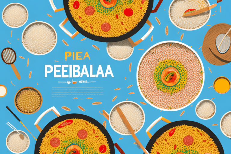 A paella dish with different types of rice arranged around it