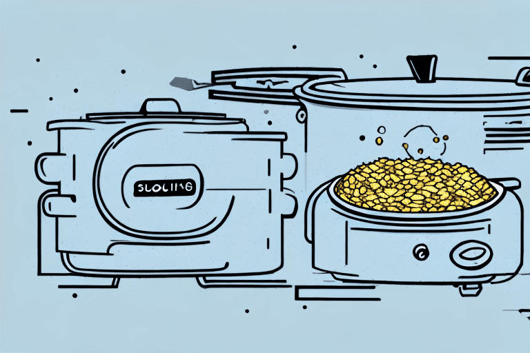 A slow cooker with a steaming pot of paella rice inside
