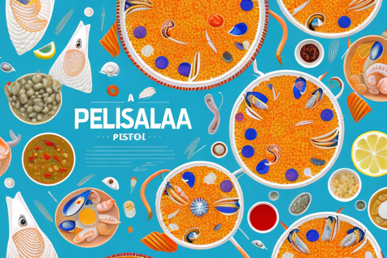A paella dish with a selection of frozen seafood ingredients