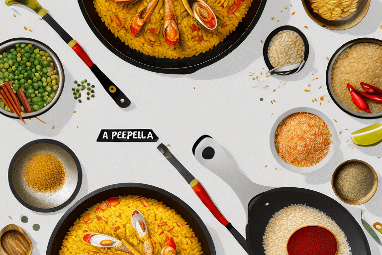 A pan of paella rice with ingredients