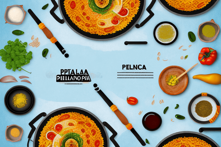A paella pan with ingredients such as rice