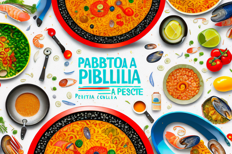 A colorful paella dish with ingredients including vegetables