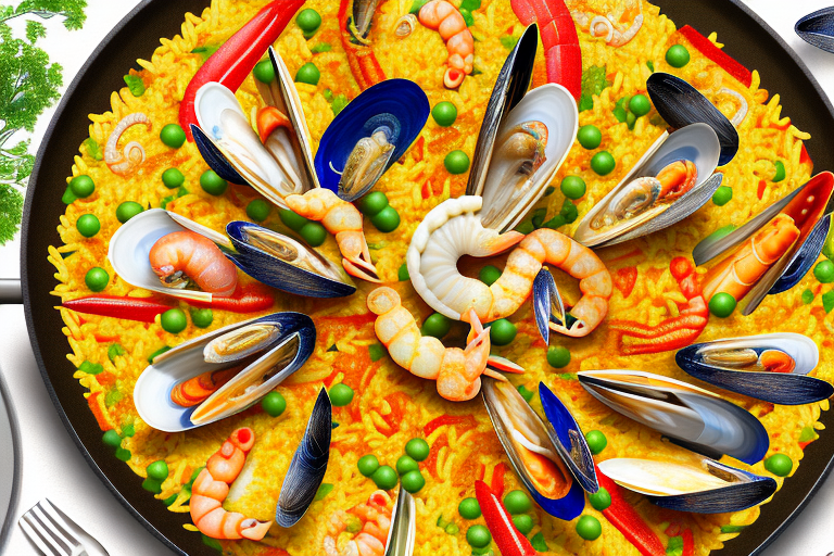 A paella dish with vegetables