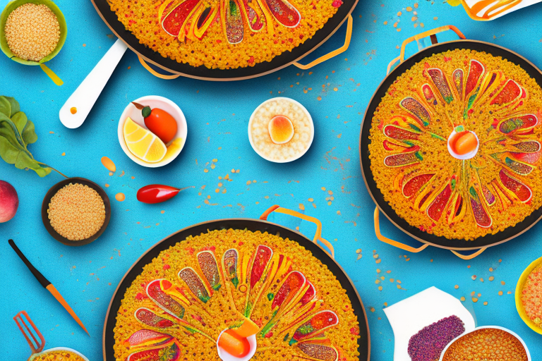 A colorful paella dish with quinoa instead of rice