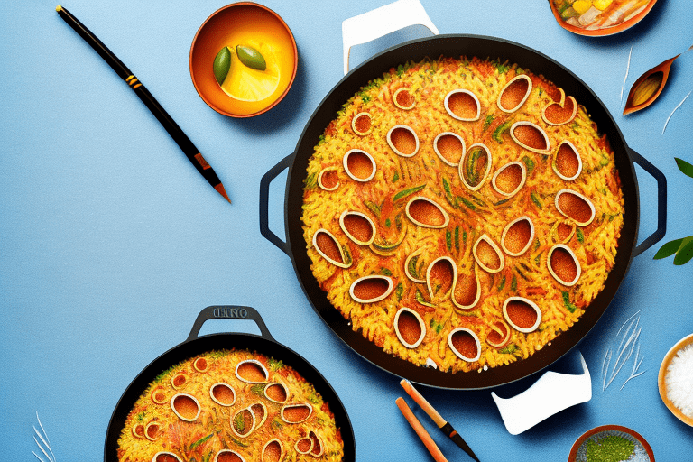 A pan of paella with jasmine rice